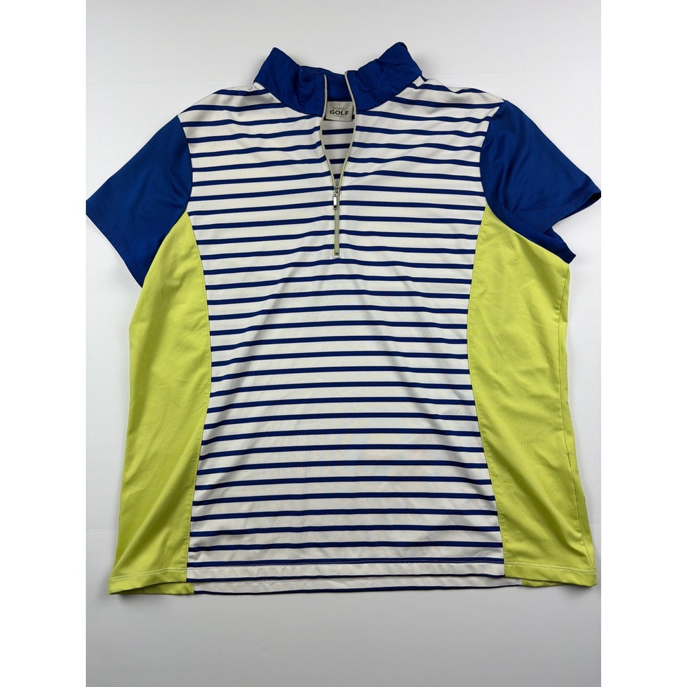Zenergy Golf by Chicos Womens Striped Quarter Zip Polo Shirt Blue Green Size 3